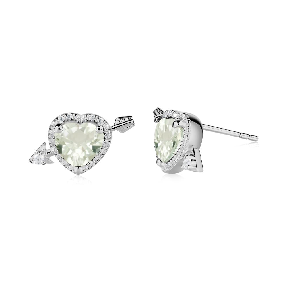 Heart Shaped Green Amethyst Cupid's Arrow Stud Earrings - LUO Jewelry #metal_platinum