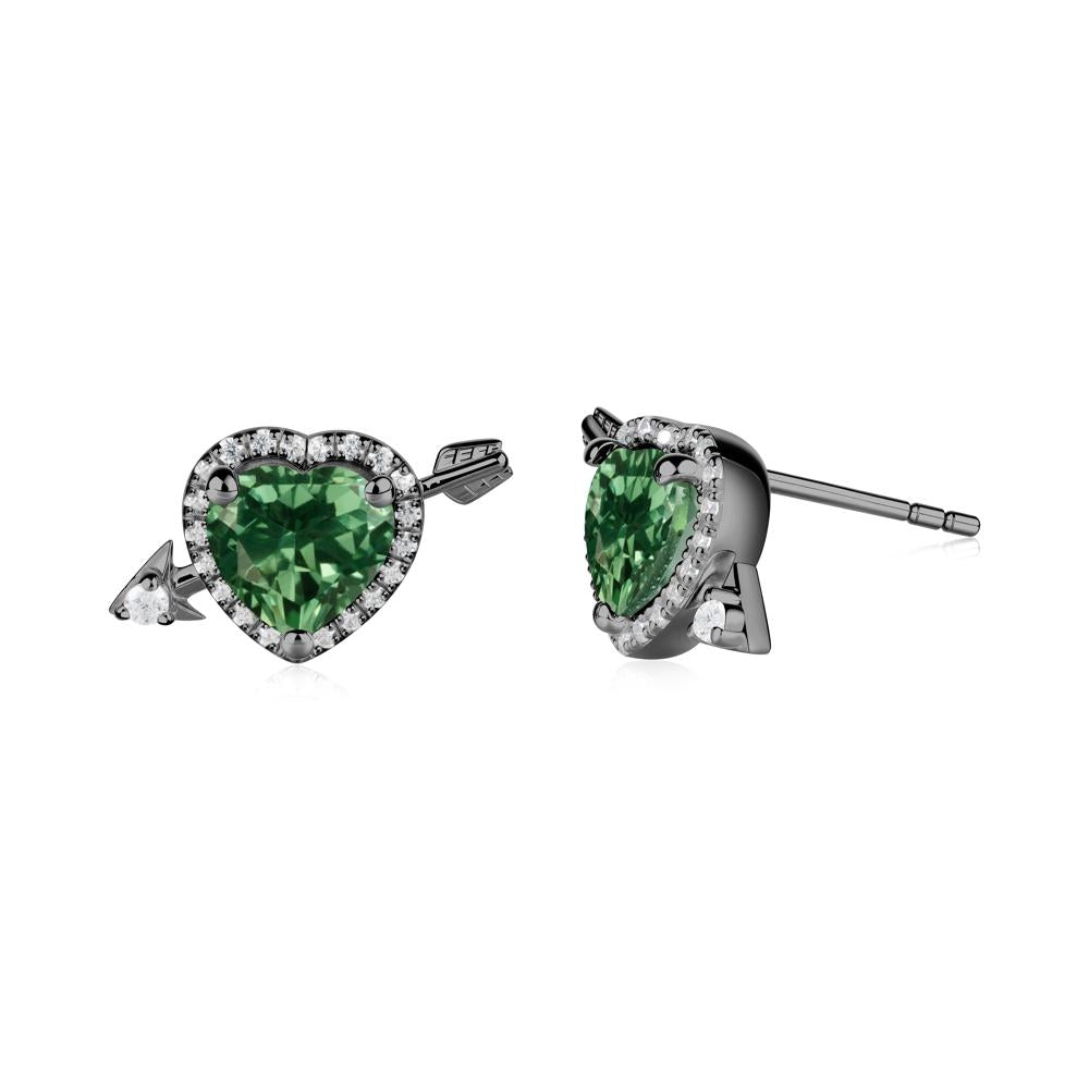 Cupid's Arrow Heart Shaped Green Sapphire Stud Earrings - LUO Jewelry #metal_black finish sterling silver