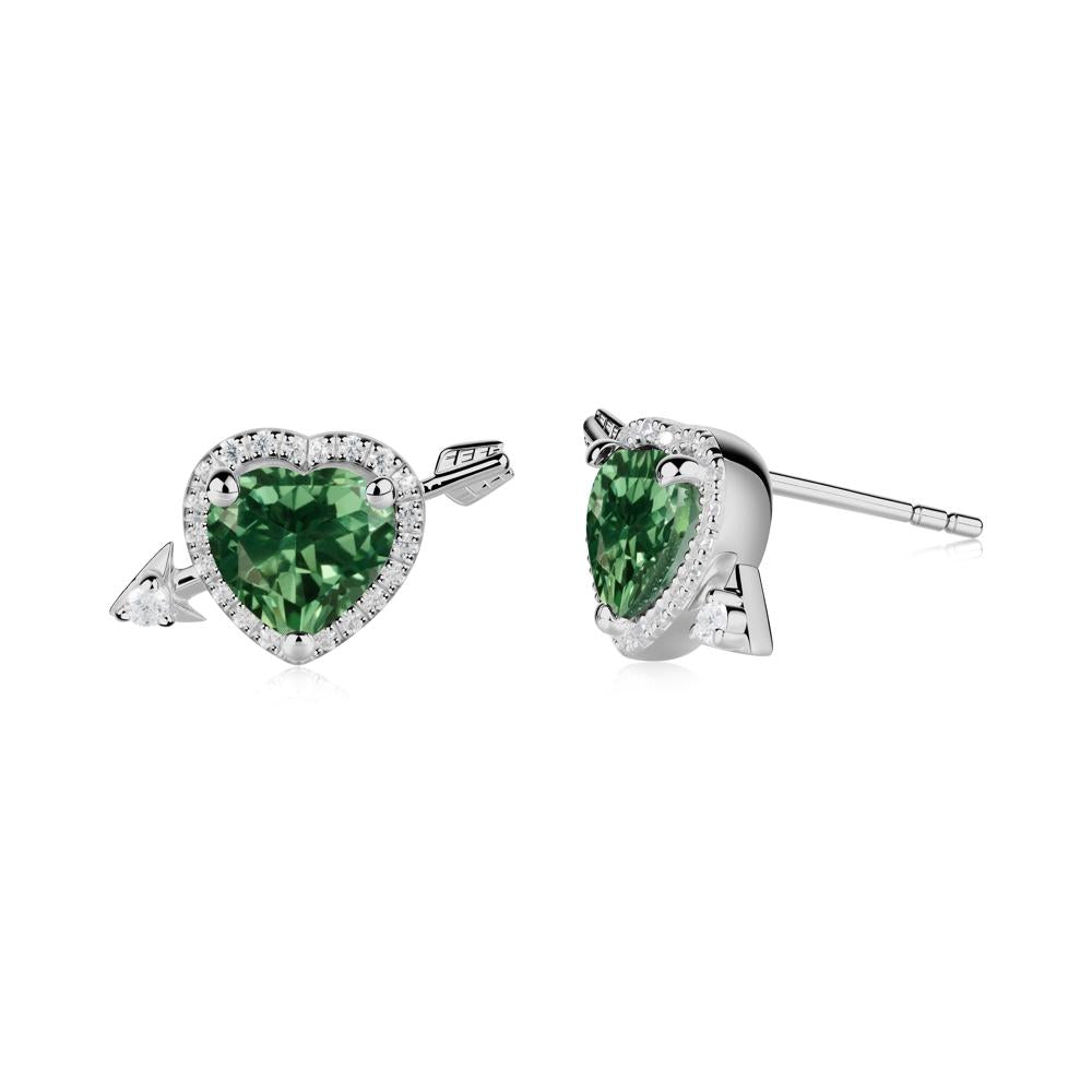 Cupid's Arrow Heart Shaped Green Sapphire Stud Earrings - LUO Jewelry #metal_platinum