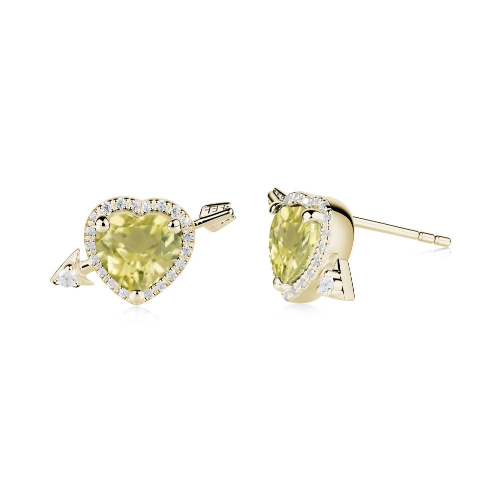 Heart Shaped Lemon Quartz Cupid's Arrow Stud Earrings - LUO Jewelry #metal_14k yellow gold