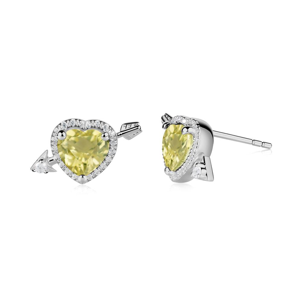 Heart Shaped Lemon Quartz Cupid's Arrow Stud Earrings - LUO Jewelry #metal_platinum