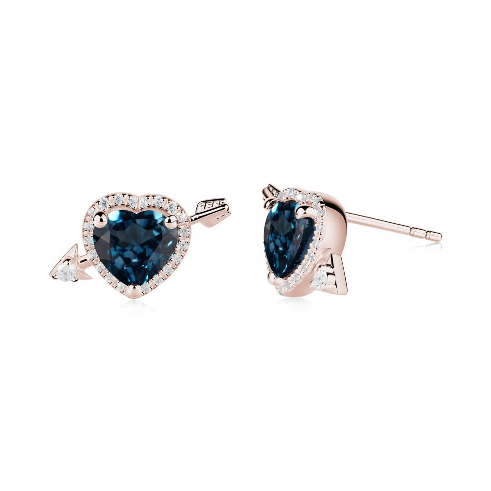 Halo Heart Shaped London Blue Topaz Stud Earrings - LUO Jewelry #metal_14k rose gold