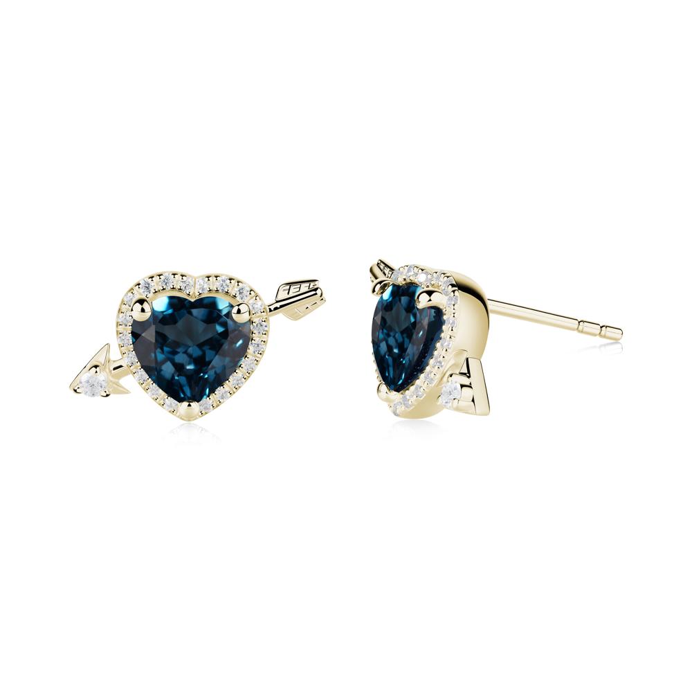Halo Heart Shaped London Blue Topaz Stud Earrings - LUO Jewelry #metal_14k yellow gold