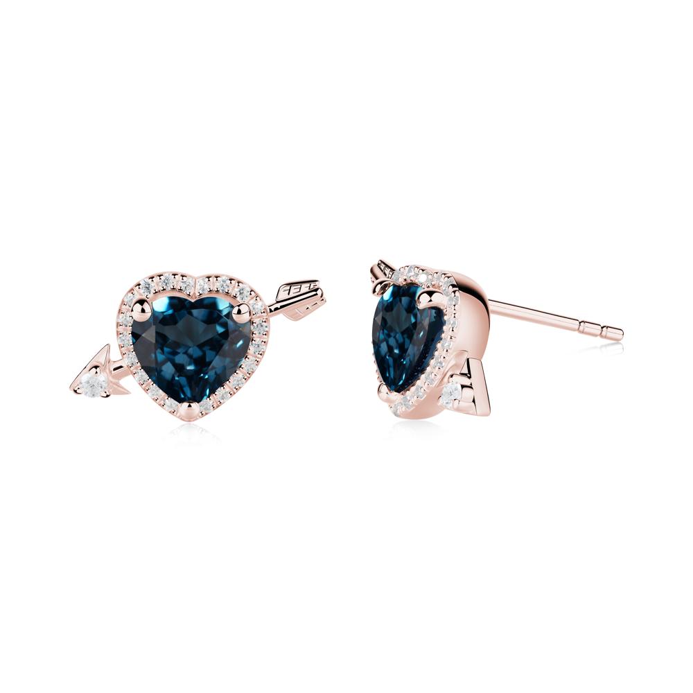 Halo Heart Shaped London Blue Topaz Stud Earrings - LUO Jewelry #metal_18k rose gold