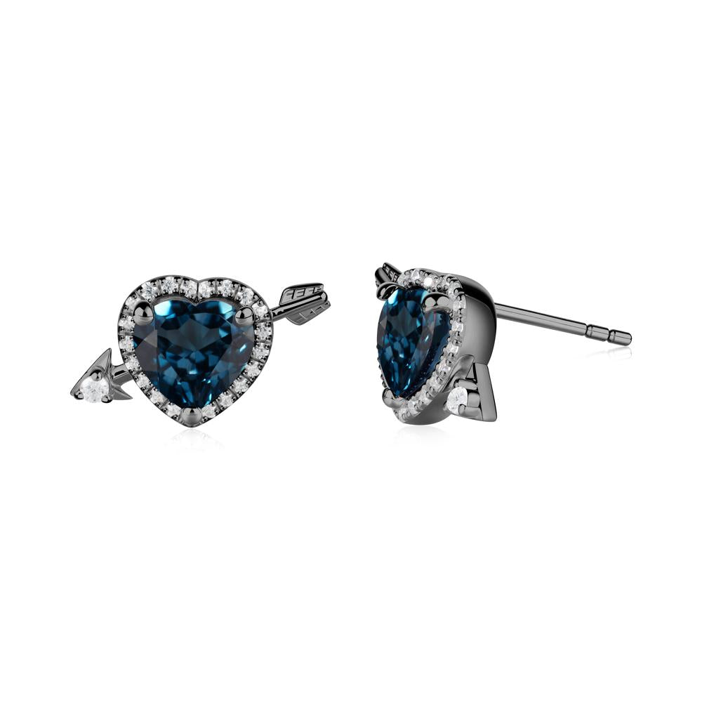 Halo Heart Shaped London Blue Topaz Stud Earrings - LUO Jewelry #metal_black finish sterling silver