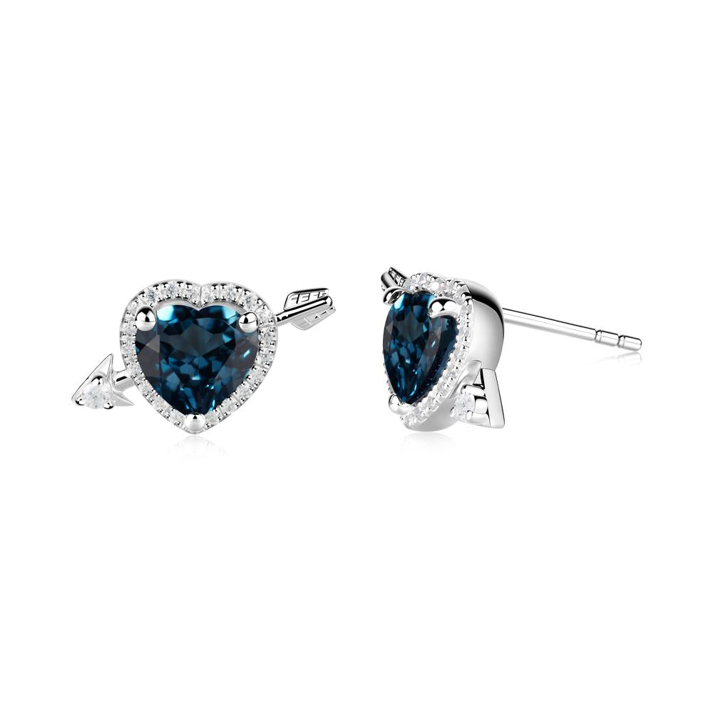 Halo Heart Shaped London Blue Topaz Stud Earrings - LUO Jewelry #metal_sterling silver
