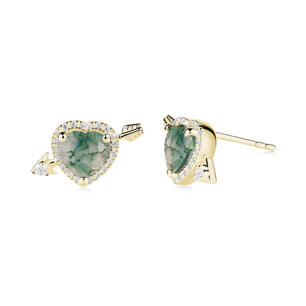 Heart Shaped Moss Agate Cupid's Arrow Stud Earrings - LUO Jewelry #metal_18k yellow gold