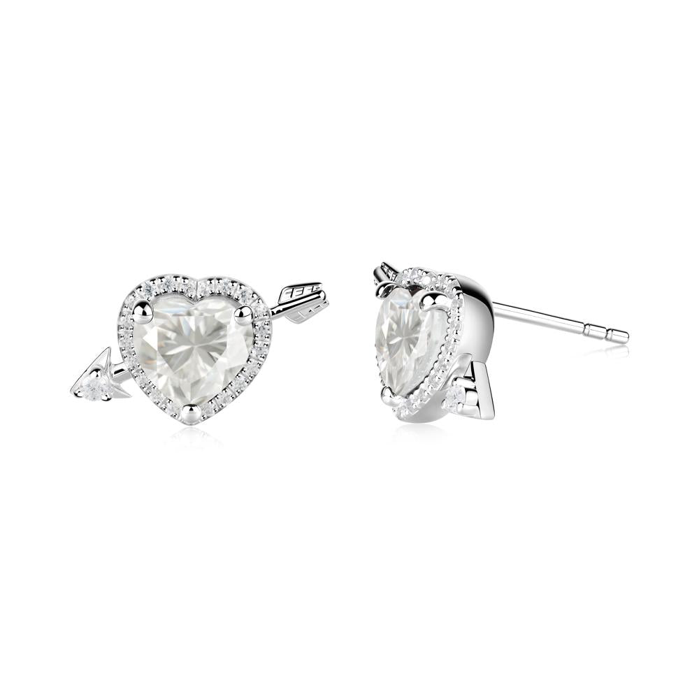 Halo Heart Shaped Moissanite Stud Earrings - LUO Jewelry #metal_18k white gold
