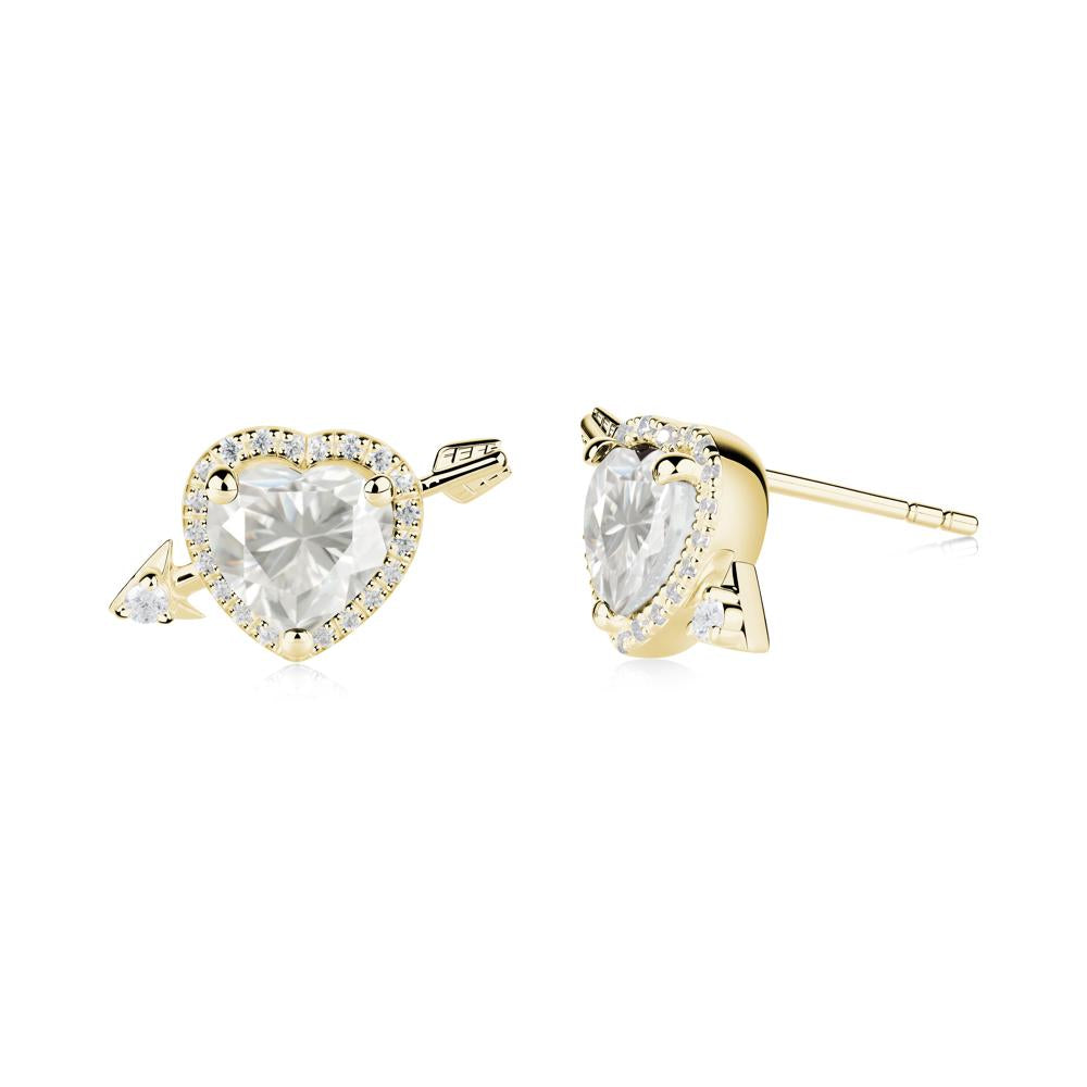 Halo Heart Shaped Moissanite Stud Earrings - LUO Jewelry #metal_18k yellow gold