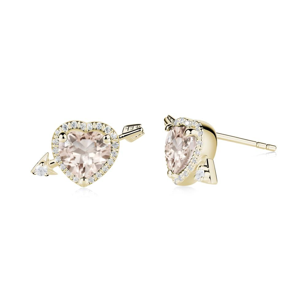 Heart Shaped Morganite Cupid's Arrow Stud Earrings - LUO Jewelry #metal_14k yellow gold