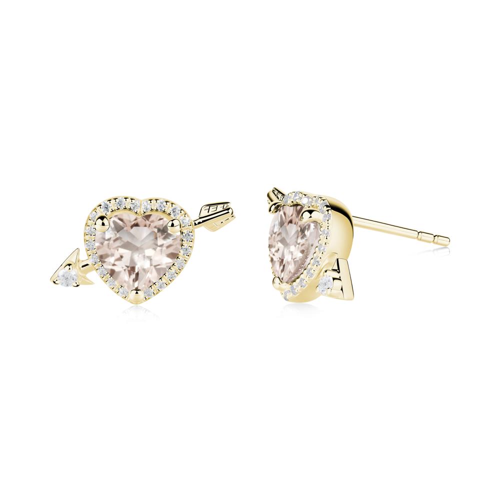 Heart Shaped Morganite Cupid's Arrow Stud Earrings - LUO Jewelry #metal_18k yellow gold