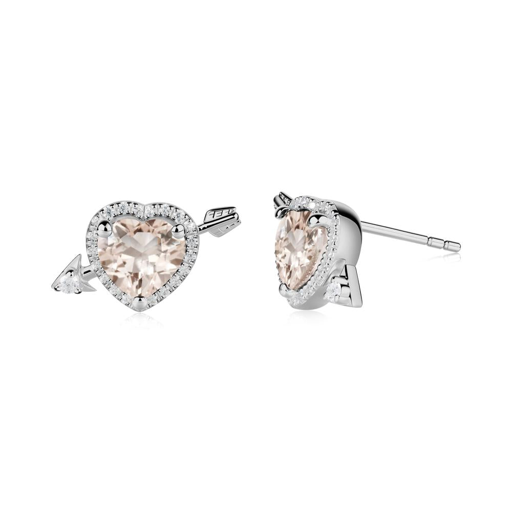 Heart Shaped Morganite Cupid's Arrow Stud Earrings - LUO Jewelry #metal_platinum
