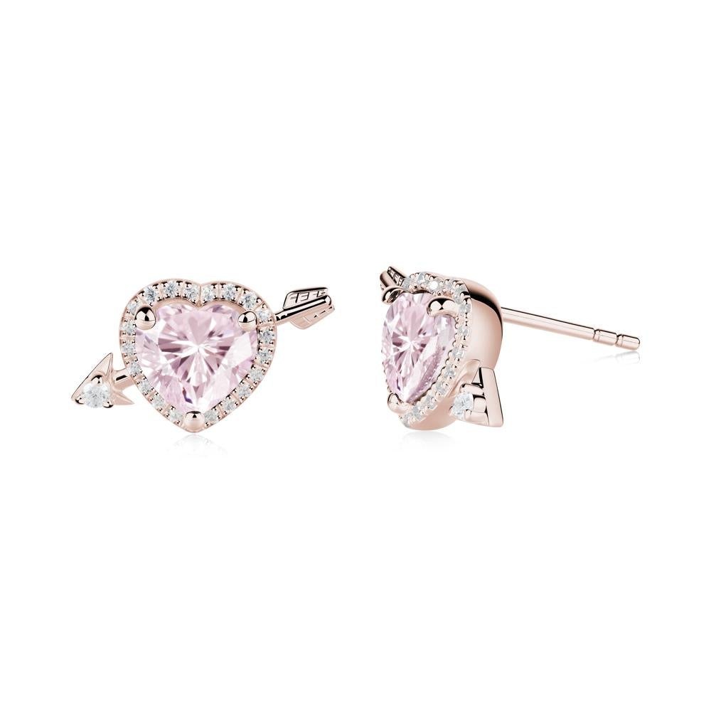 Cupid's Arrow Heart Shaped Pink Cubic Zirconia Stud Earrings - LUO Jewelry #metal_14k rose gold