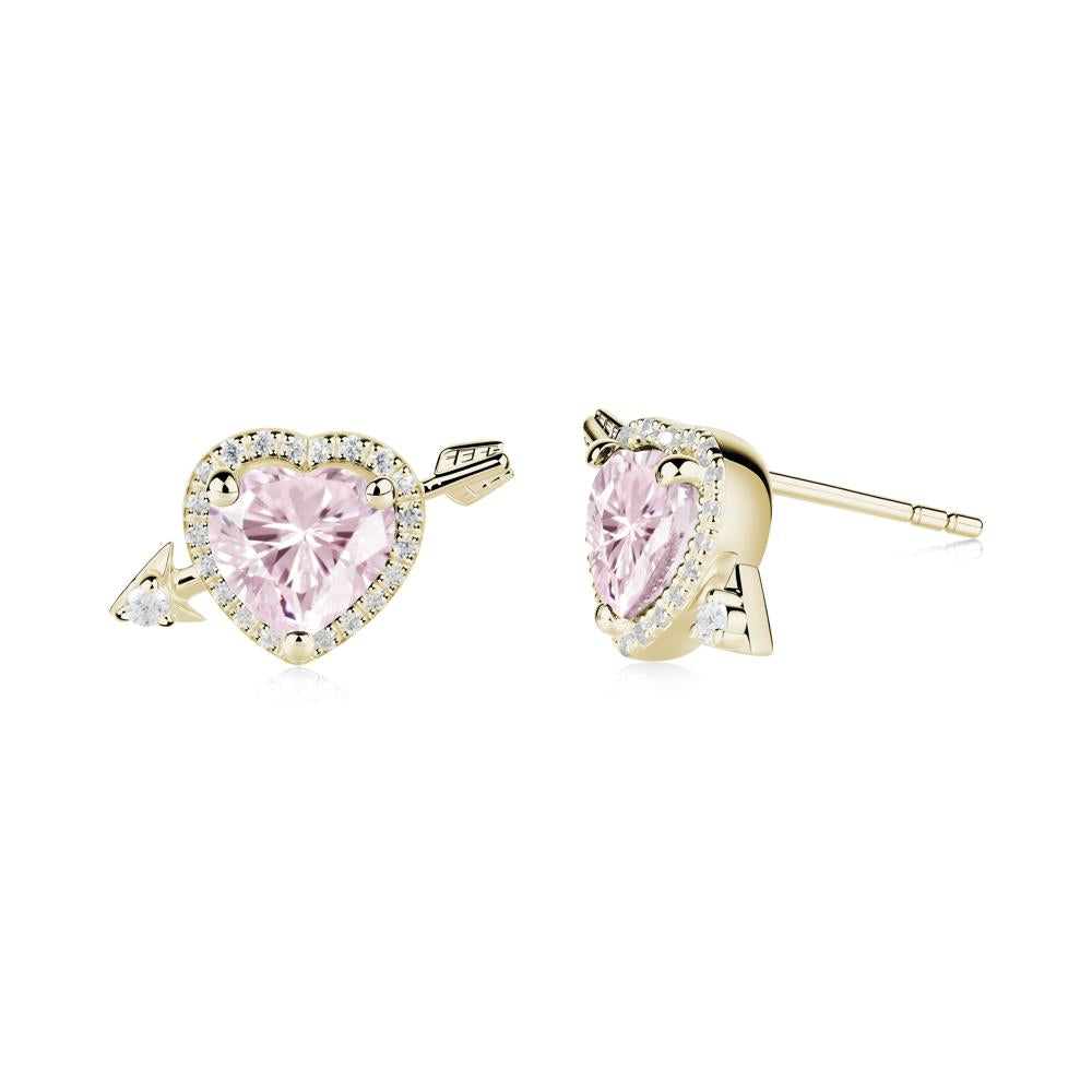 Cupid's Arrow Heart Shaped Pink Cubic Zirconia Stud Earrings - LUO Jewelry #metal_14k yellow gold