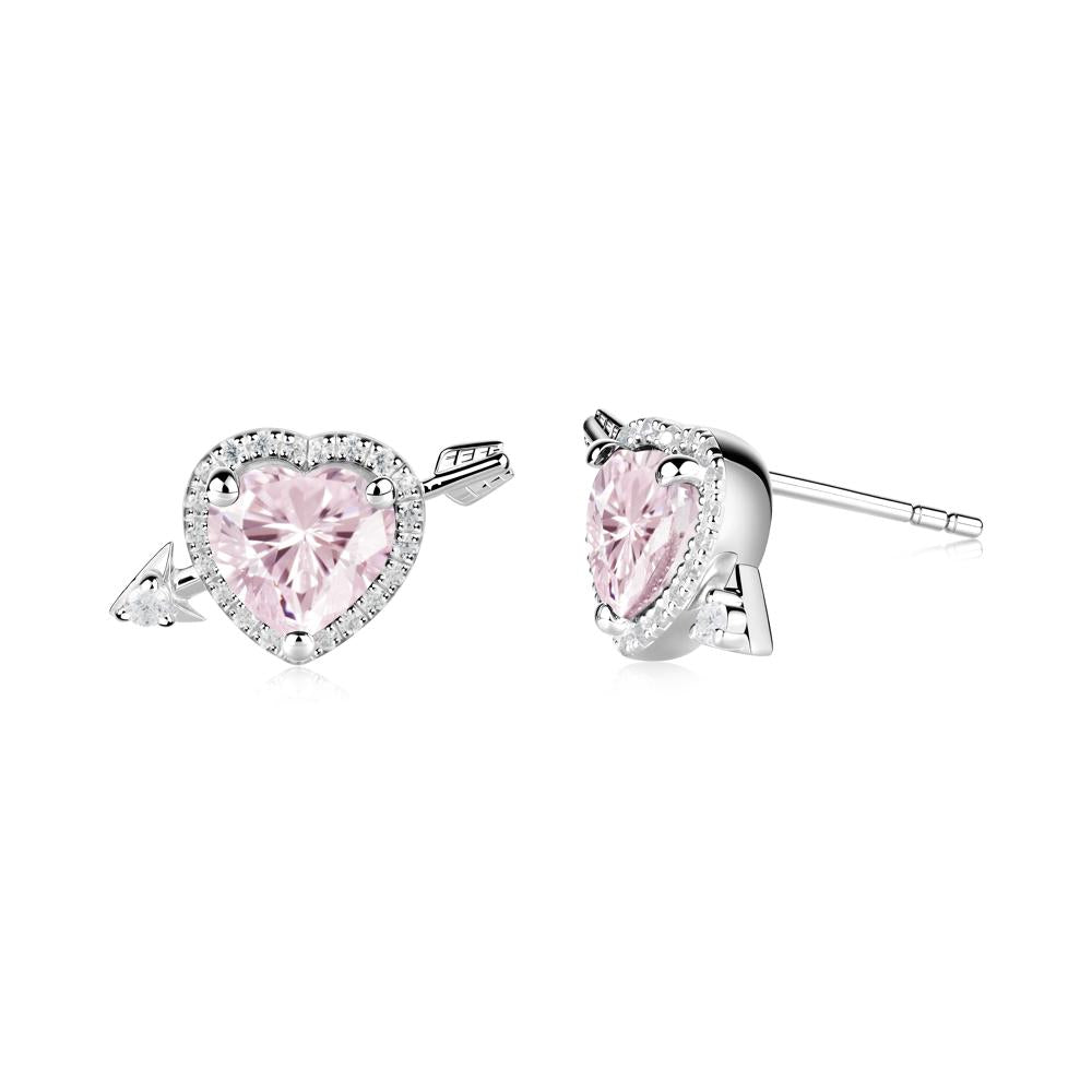 Cupid's Arrow Heart Shaped Pink Cubic Zirconia Stud Earrings - LUO Jewelry #metal_18k white gold