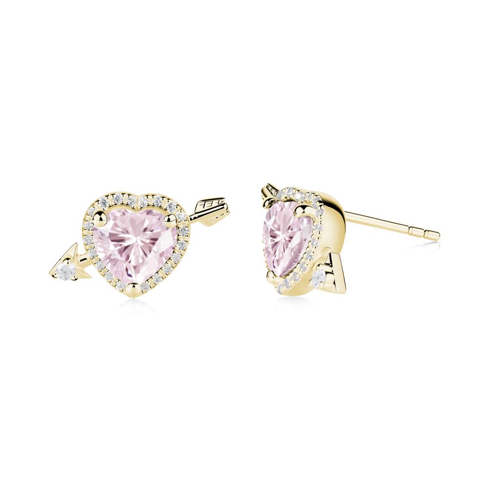 Cupid's Arrow Heart Shaped Pink Cubic Zirconia Stud Earrings - LUO Jewelry #metal_18k yellow gold