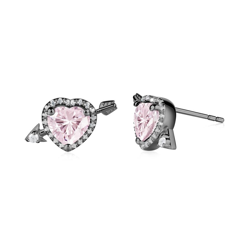 Cupid's Arrow Heart Shaped Pink Cubic Zirconia Stud Earrings - LUO Jewelry #metal_black finish sterling silver
