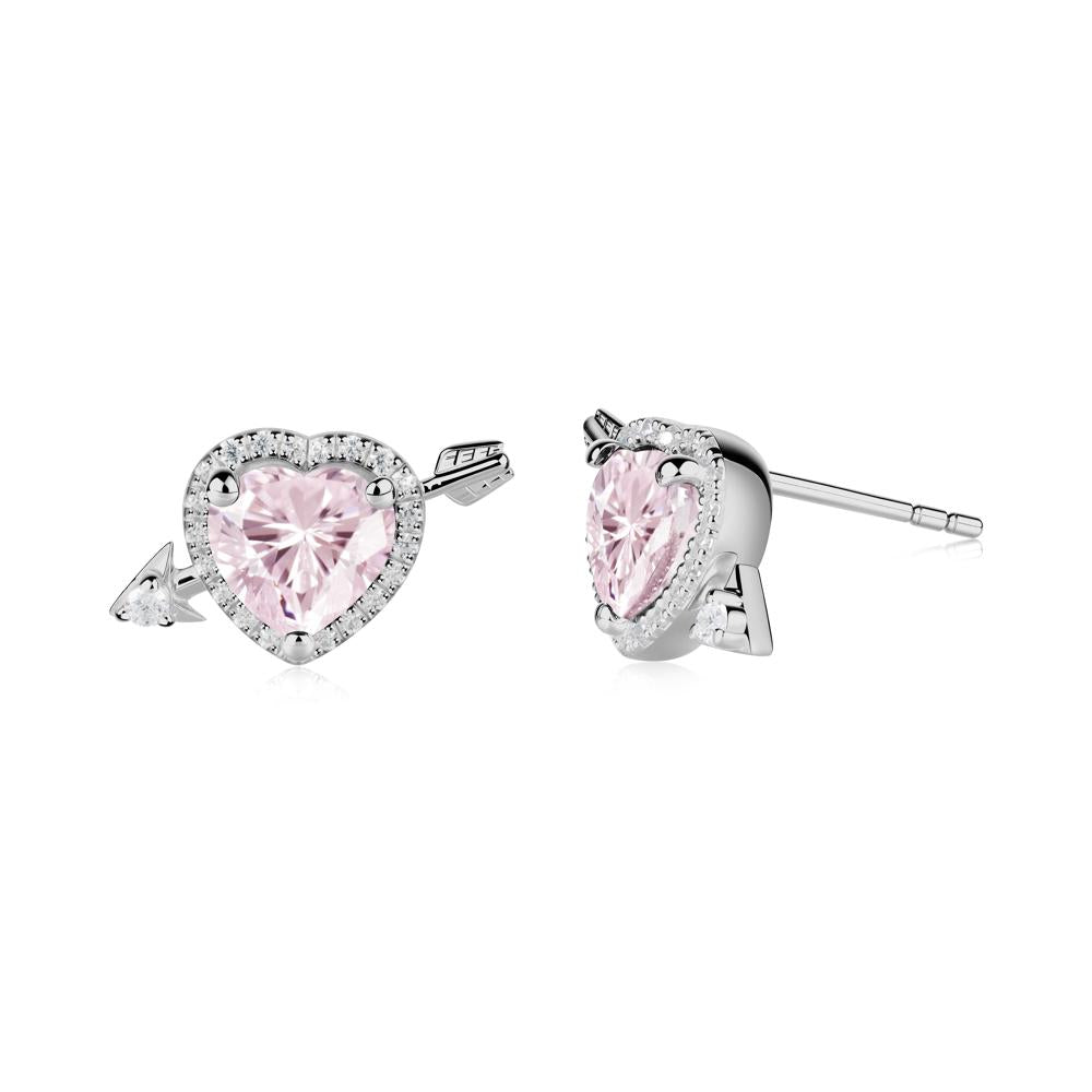 Cupid's Arrow Heart Shaped Pink Cubic Zirconia Stud Earrings - LUO Jewelry #metal_platinum