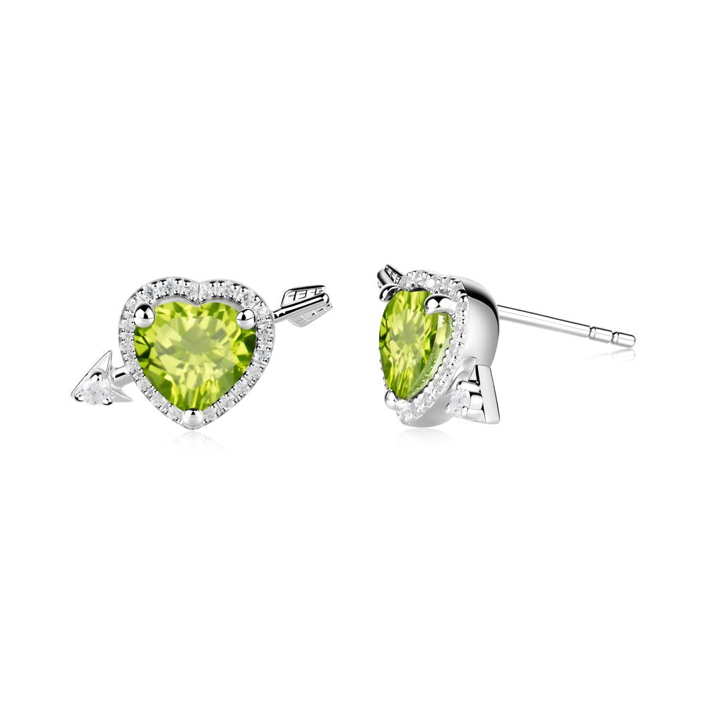 Cupid's Arrow Heart Shaped Peridot Stud Earrings - LUO Jewelry #metal_14k white gold