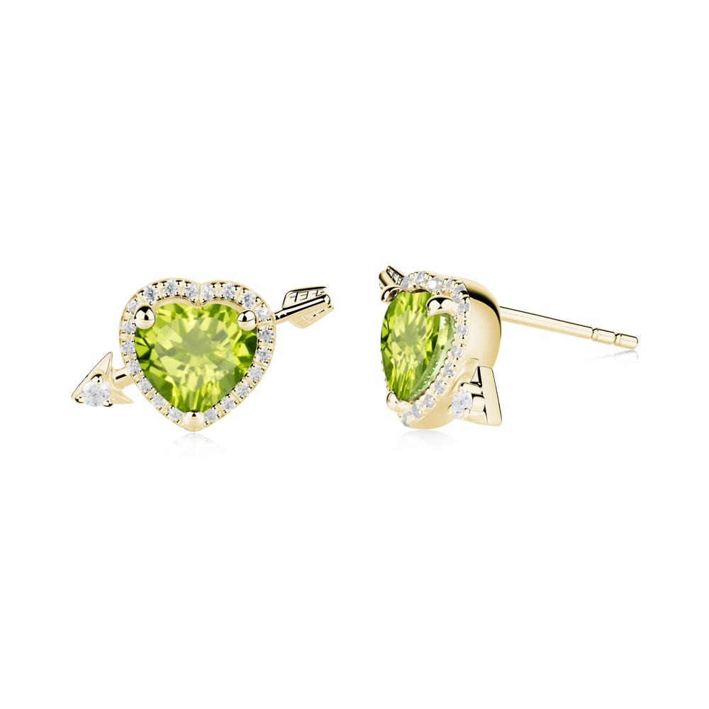 Cupid's Arrow Heart Shaped Peridot Stud Earrings - LUO Jewelry #metal_18k yellow gold