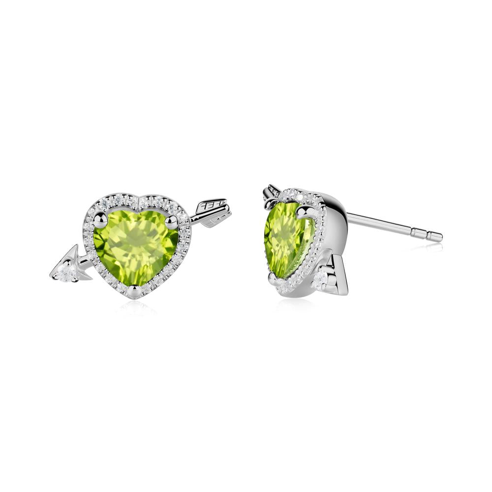 Cupid's Arrow Heart Shaped Peridot Stud Earrings - LUO Jewelry #metal_platinum