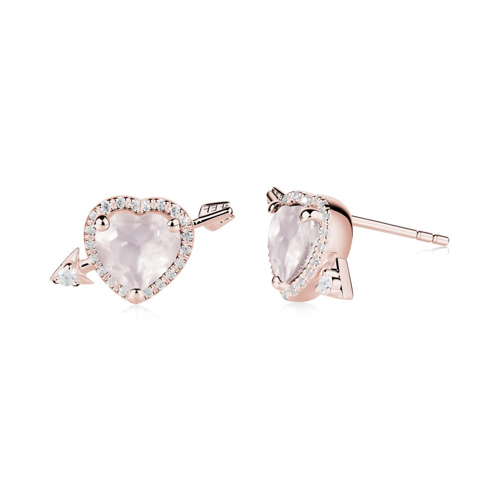 Halo Heart Shaped Rose Quartz Stud Earrings - LUO Jewelry #metal_18k rose gold