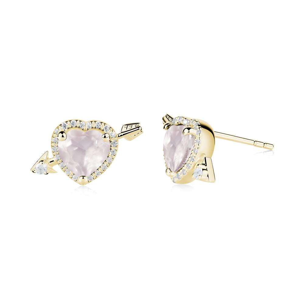 Halo Heart Shaped Rose Quartz Stud Earrings - LUO Jewelry #metal_18k yellow gold