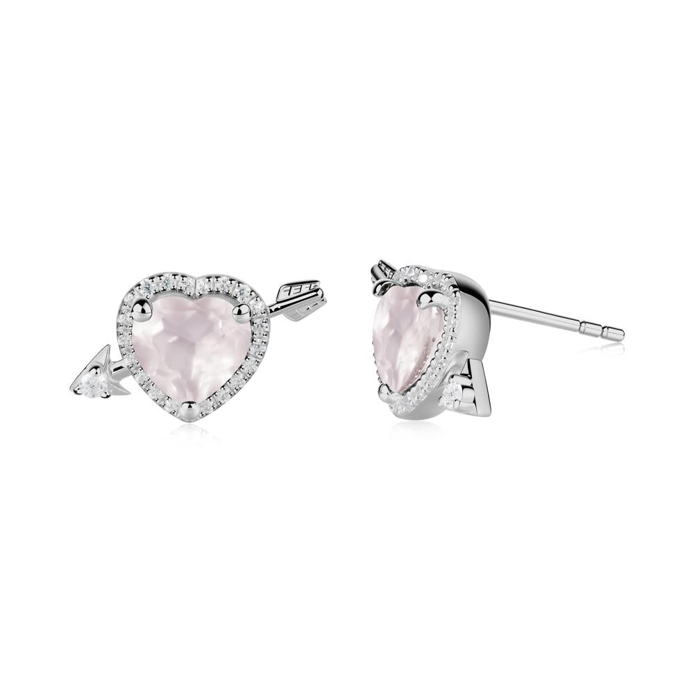 Halo Heart Shaped Rose Quartz Stud Earrings - LUO Jewelry #metal_platinum