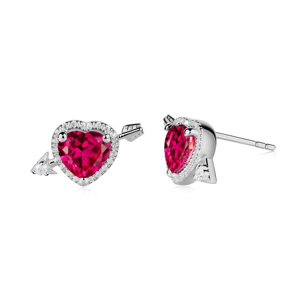 Cupid's Arrow Heart Shaped Ruby Stud Earrings - LUO Jewelry #metal_platinum