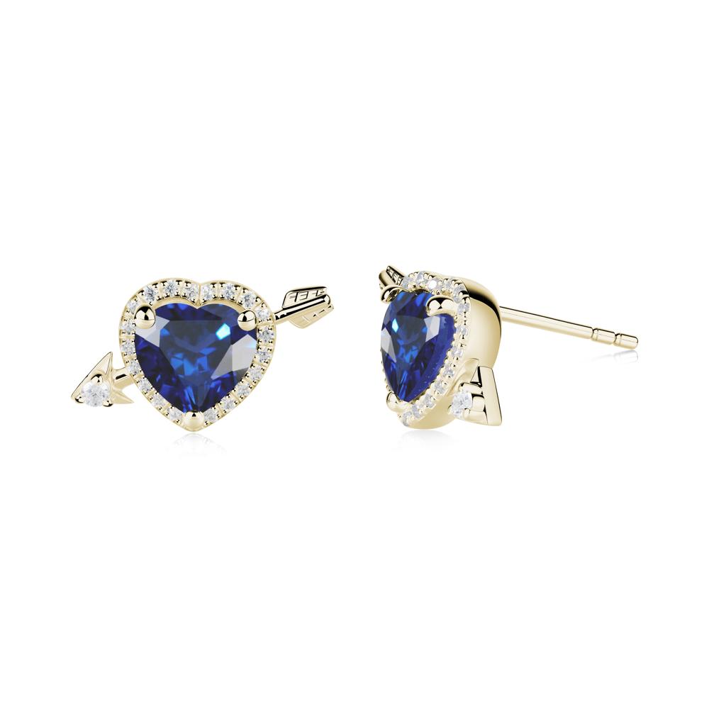 Heart Shaped Sapphire Cupid's Arrow Stud Earrings - LUO Jewelry #metal_14k yellow gold