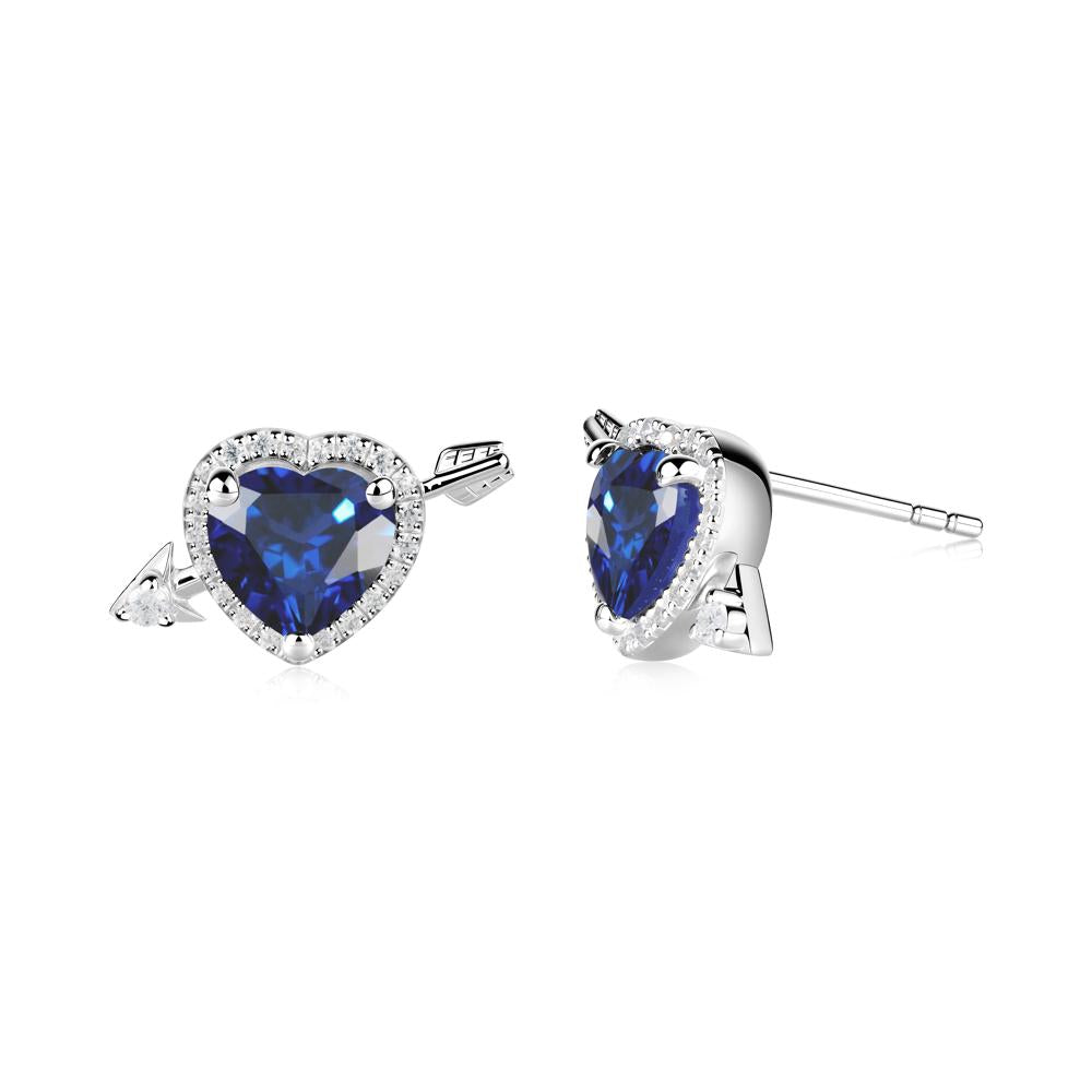 Heart Shaped Sapphire Cupid's Arrow Stud Earrings - LUO Jewelry #metal_18k white gold