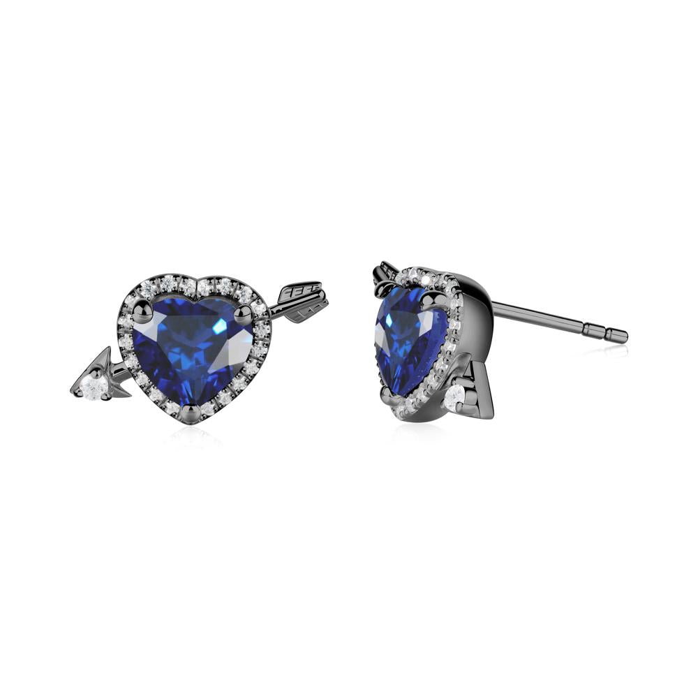 Heart Shaped Sapphire Cupid's Arrow Stud Earrings - LUO Jewelry #metal_black finish sterling silver