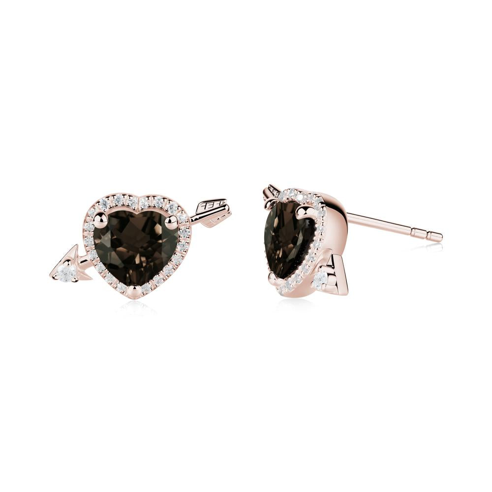 Halo Heart Shaped Smoky Quartz Stud Earrings - LUO Jewelry #metal_14k rose gold