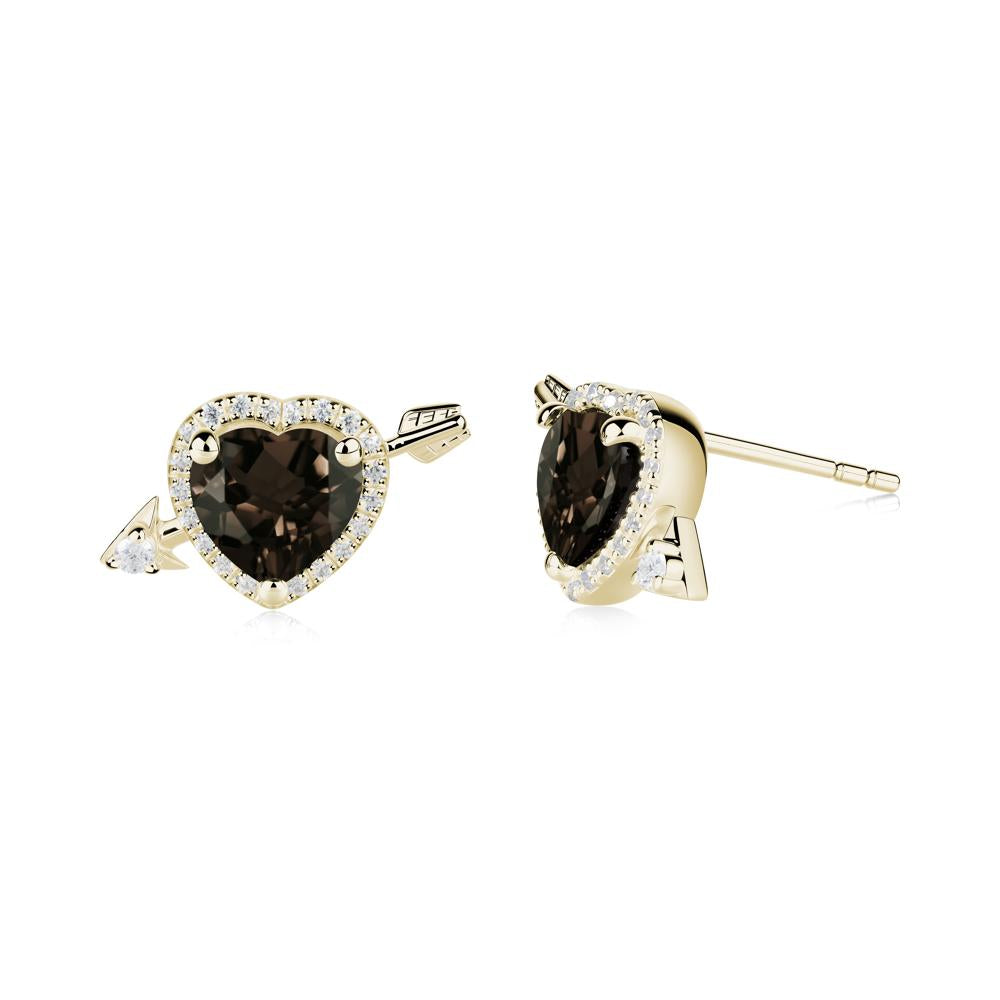 Halo Heart Shaped Smoky Quartz Stud Earrings - LUO Jewelry #metal_14k yellow gold