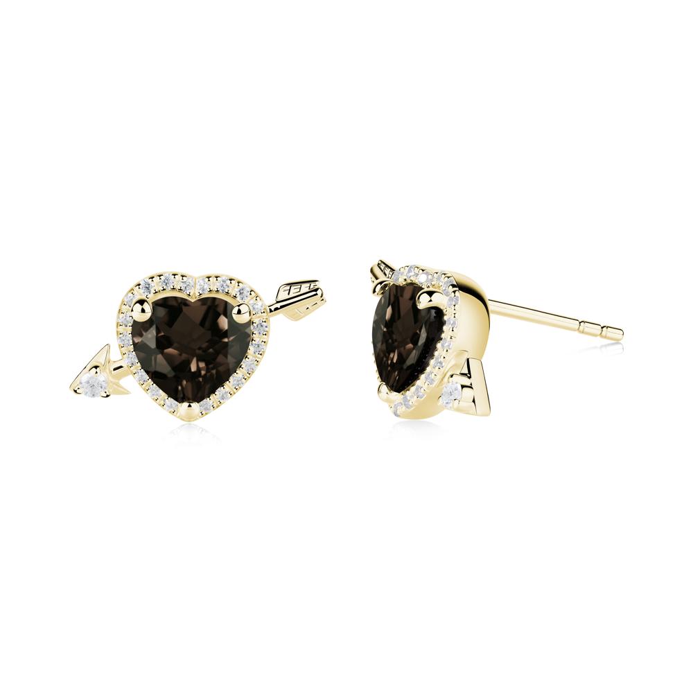 Halo Heart Shaped Smoky Quartz Stud Earrings - LUO Jewelry #metal_18k yellow gold