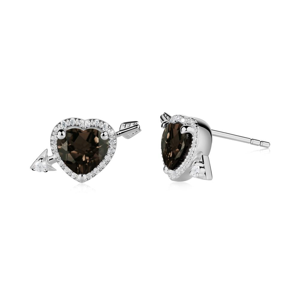 Halo Heart Shaped Smoky Quartz Stud Earrings - LUO Jewelry #metal_platinum