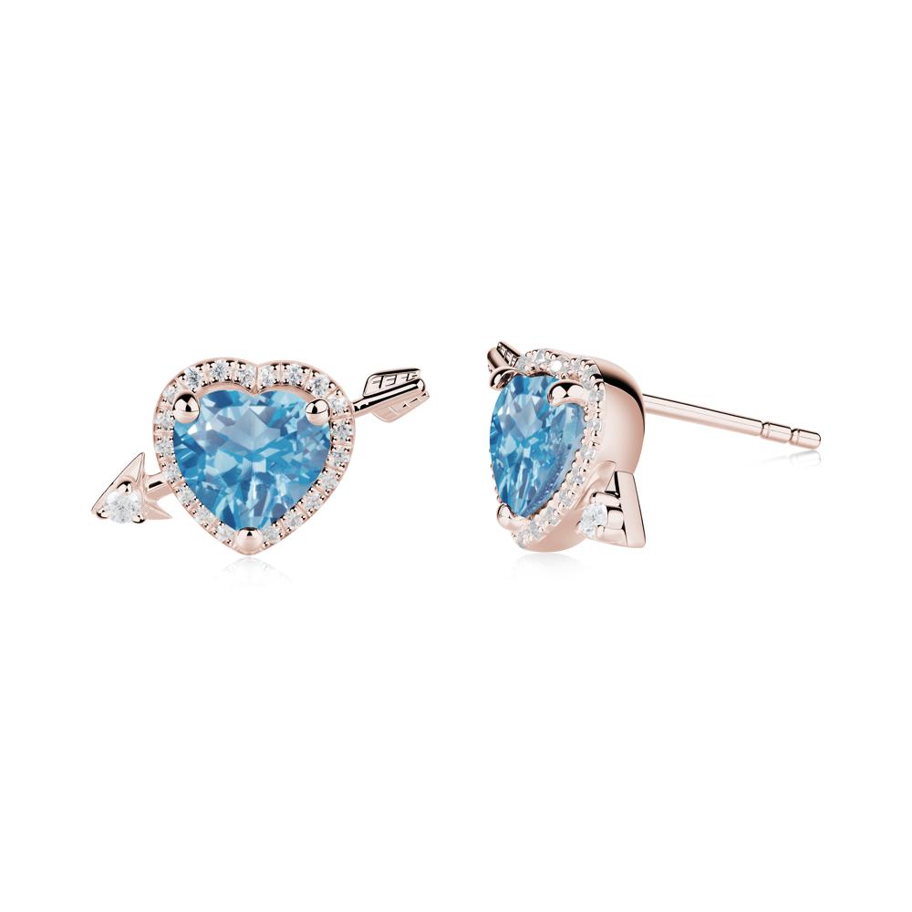 Heart Shaped Swiss Blue Topaz Cupid's Arrow Stud Earrings - LUO Jewelry #metal_14k rose gold