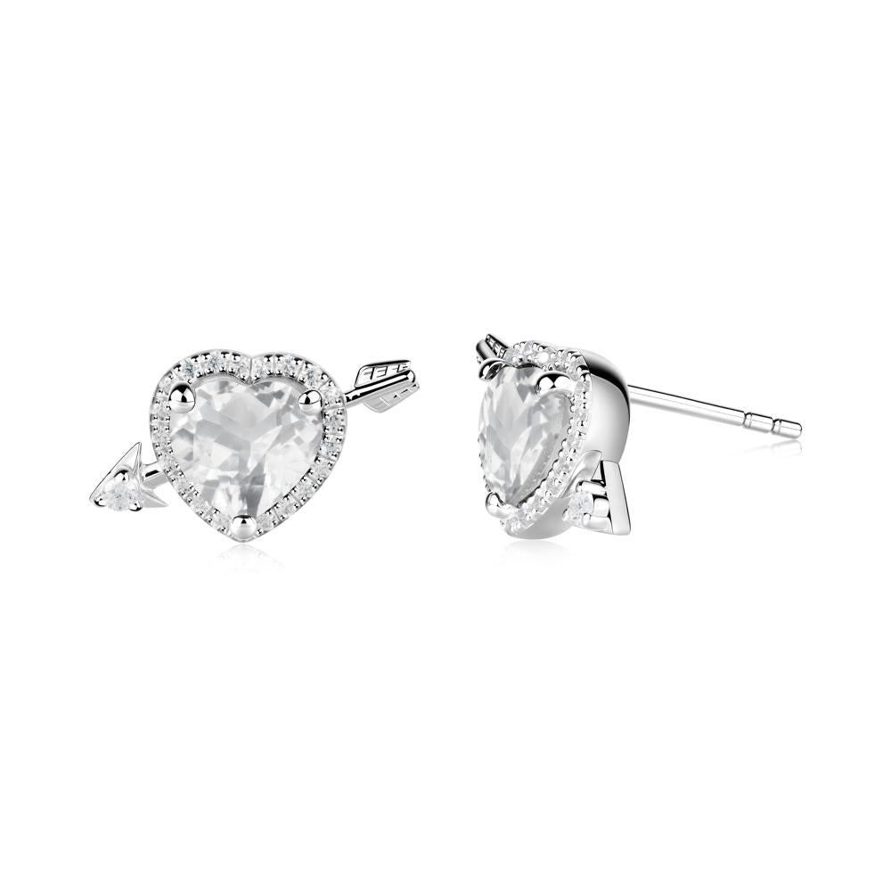 Cupid's Arrow Heart Shaped White Topaz Stud Earrings - LUO Jewelry #metal_18k white gold