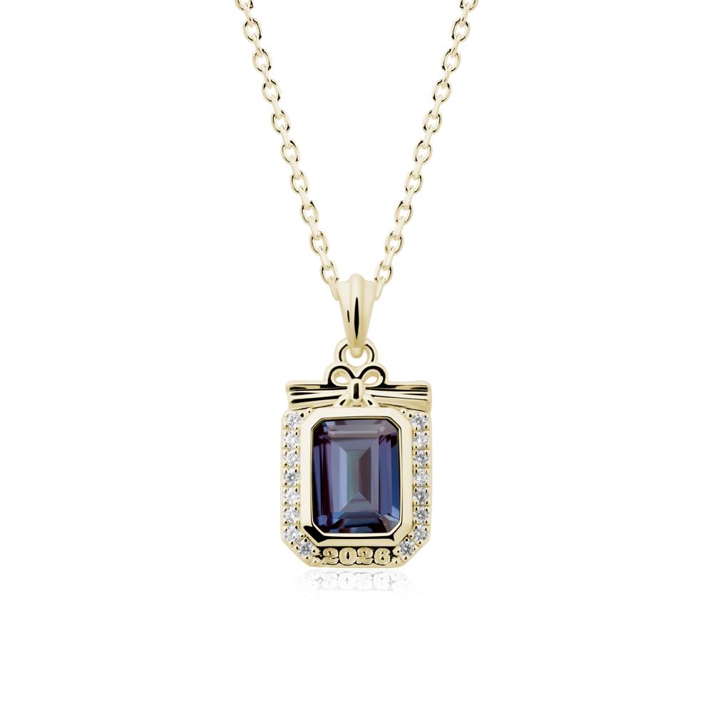 Custom Year Emerald Cut Alexandrite Necklace - LUO Jewelry #metal_14k yellow gold