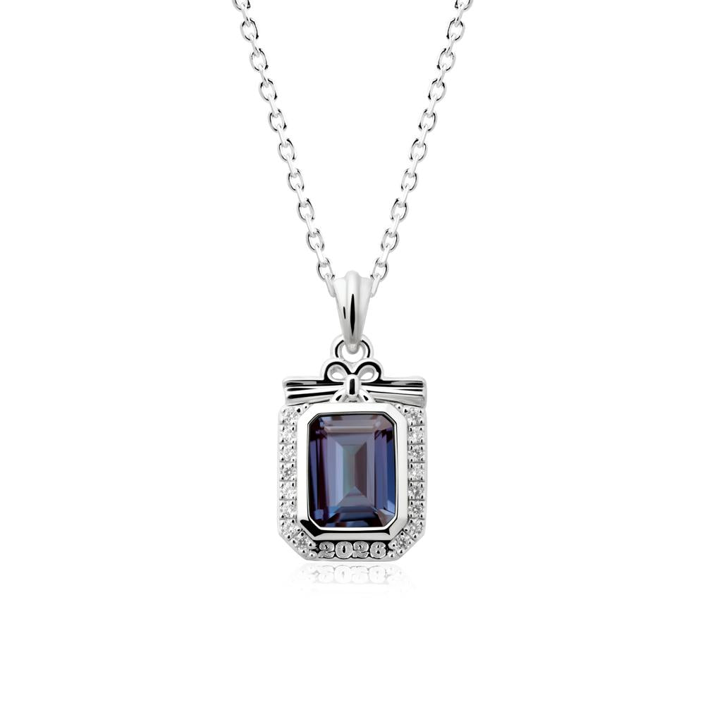 Custom Year Emerald Cut Alexandrite Necklace - LUO Jewelry #metal_18k white gold