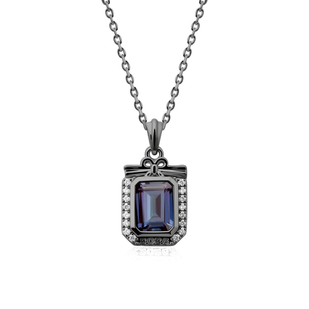 Custom Year Emerald Cut Alexandrite Necklace - LUO Jewelry #metal_black finish sterling silver