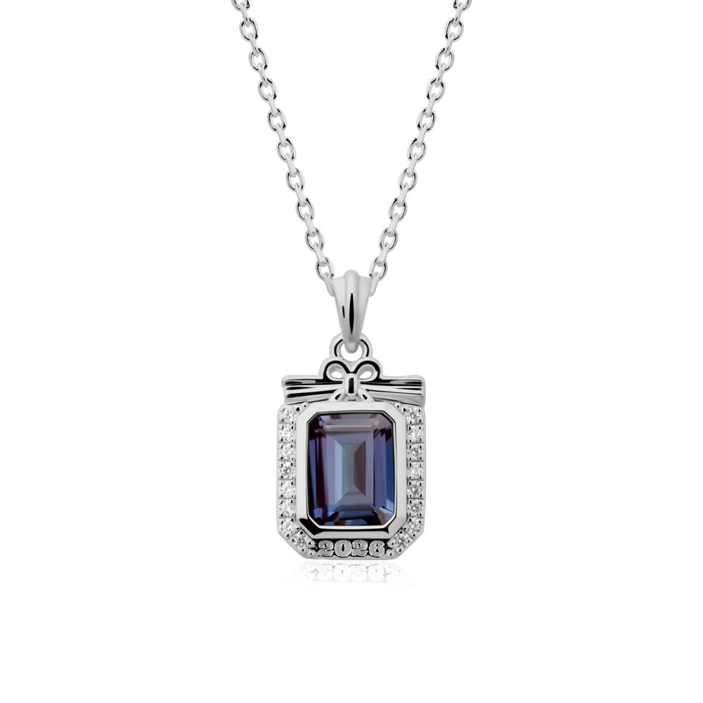 Custom Year Emerald Cut Alexandrite Necklace - LUO Jewelry #metal_platinum
