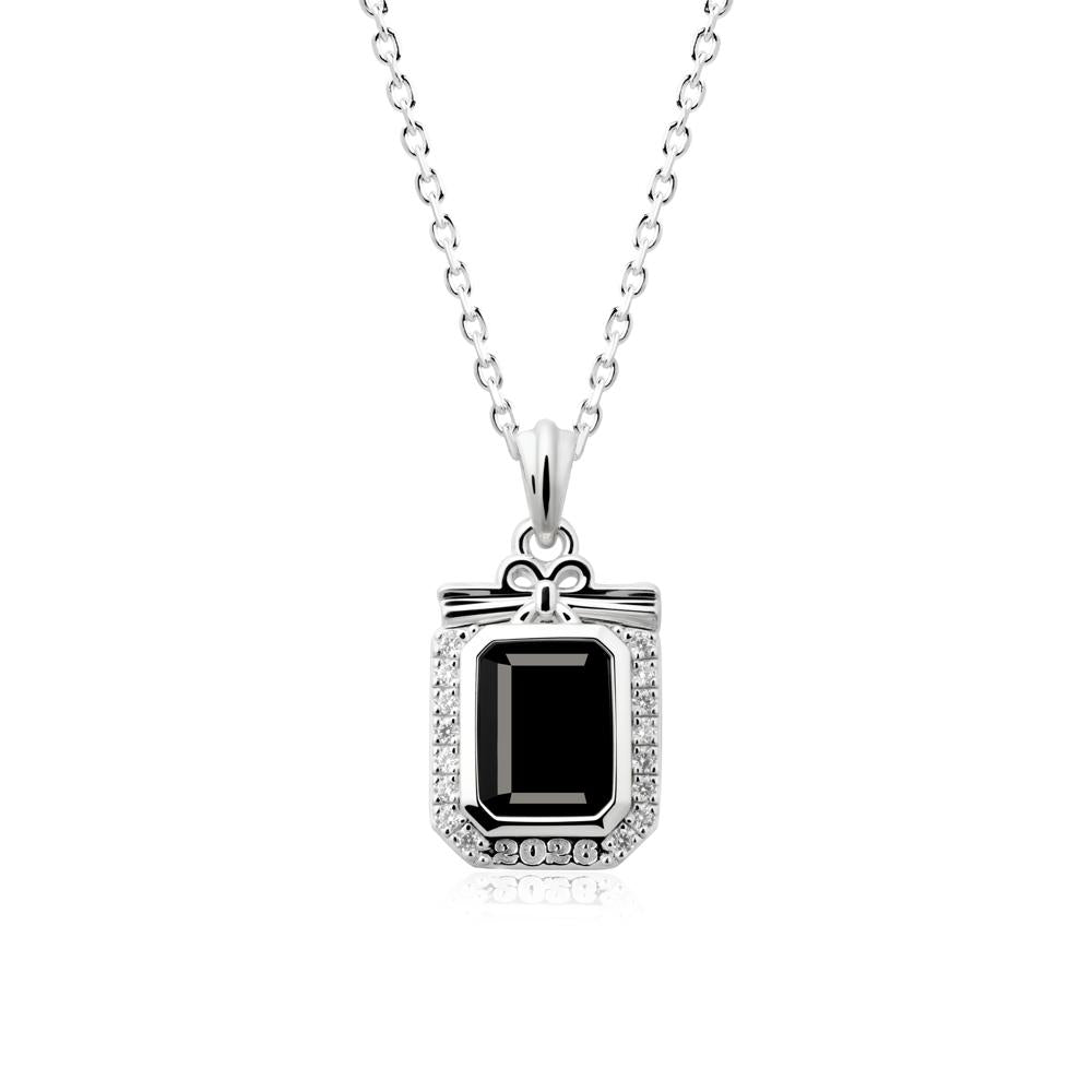Personalized Graduation Black Spinel Halo Necklace - LUO Jewelry #metal_18k white gold