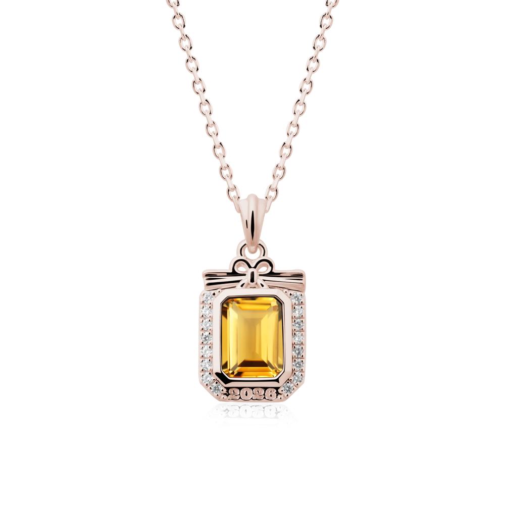 Custom Year Emerald Cut Citrine Necklace - LUO Jewelry #metal_14k rose gold