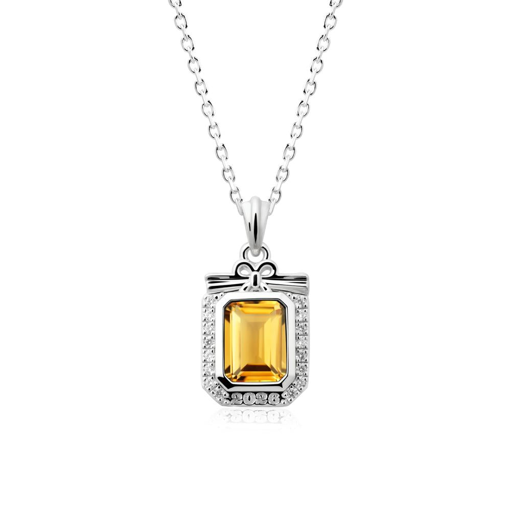 Custom Year Emerald Cut Citrine Necklace - LUO Jewelry #metal_14k white gold