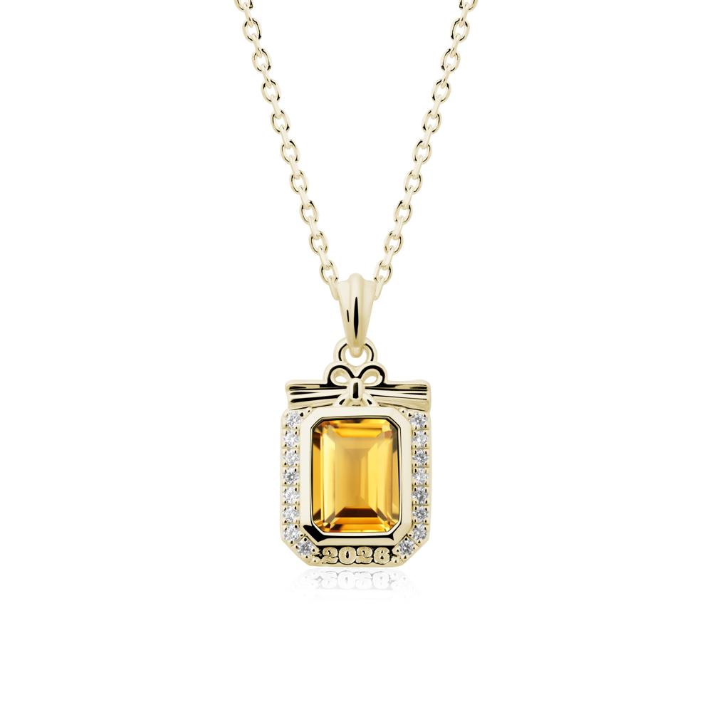 Custom Year Emerald Cut Citrine Necklace - LUO Jewelry #metal_14k yellow gold
