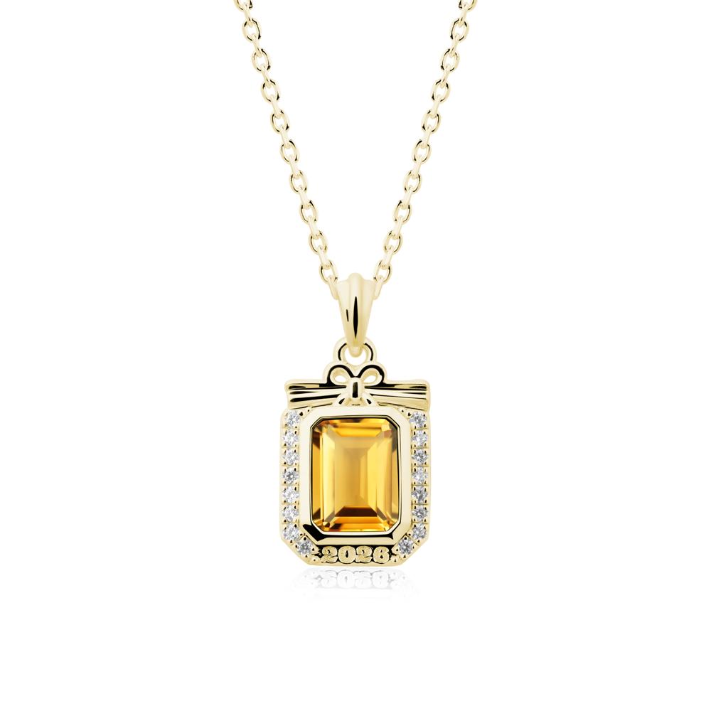 Custom Year Emerald Cut Citrine Necklace - LUO Jewelry #metal_18k yellow gold