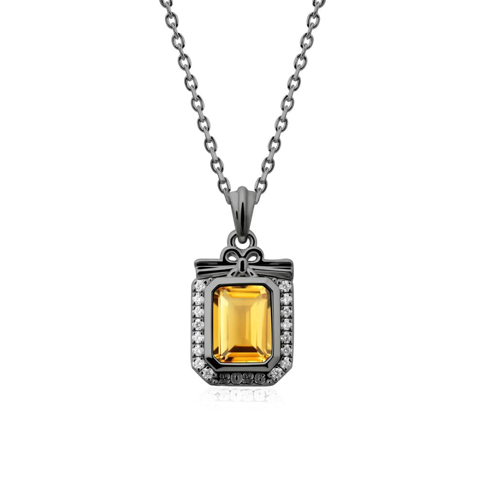 Custom Year Emerald Cut Citrine Necklace - LUO Jewelry #metal_black finish sterling silver