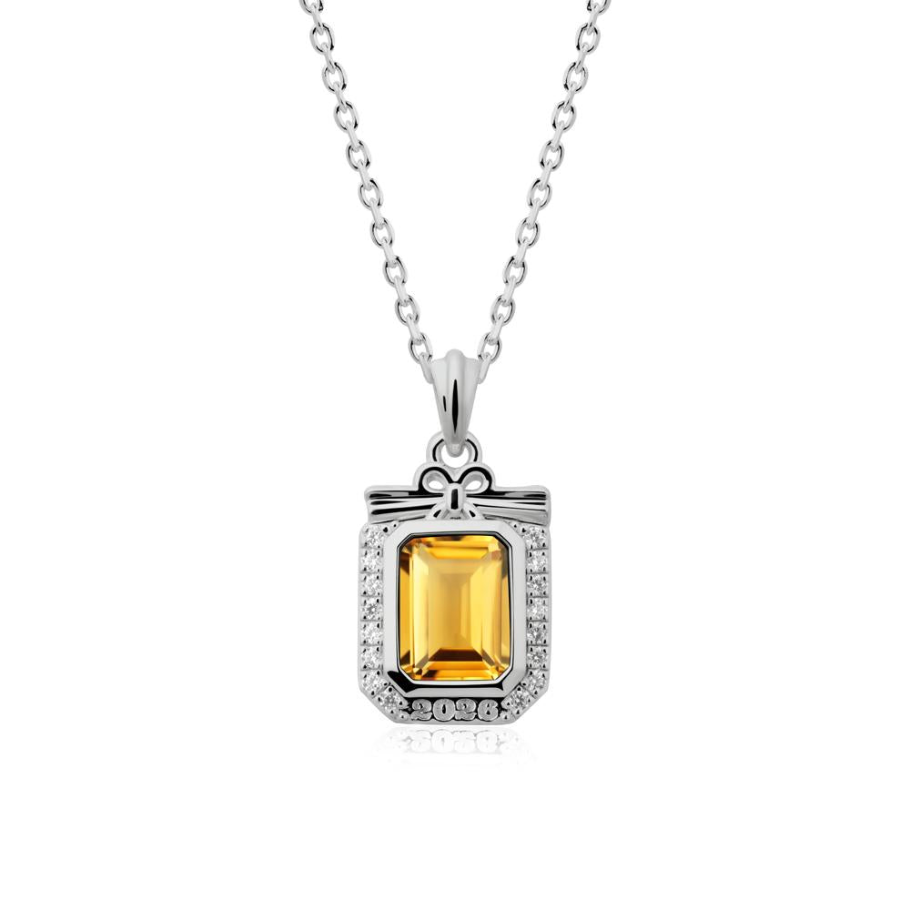 Custom Year Emerald Cut Citrine Necklace - LUO Jewelry #metal_platinum