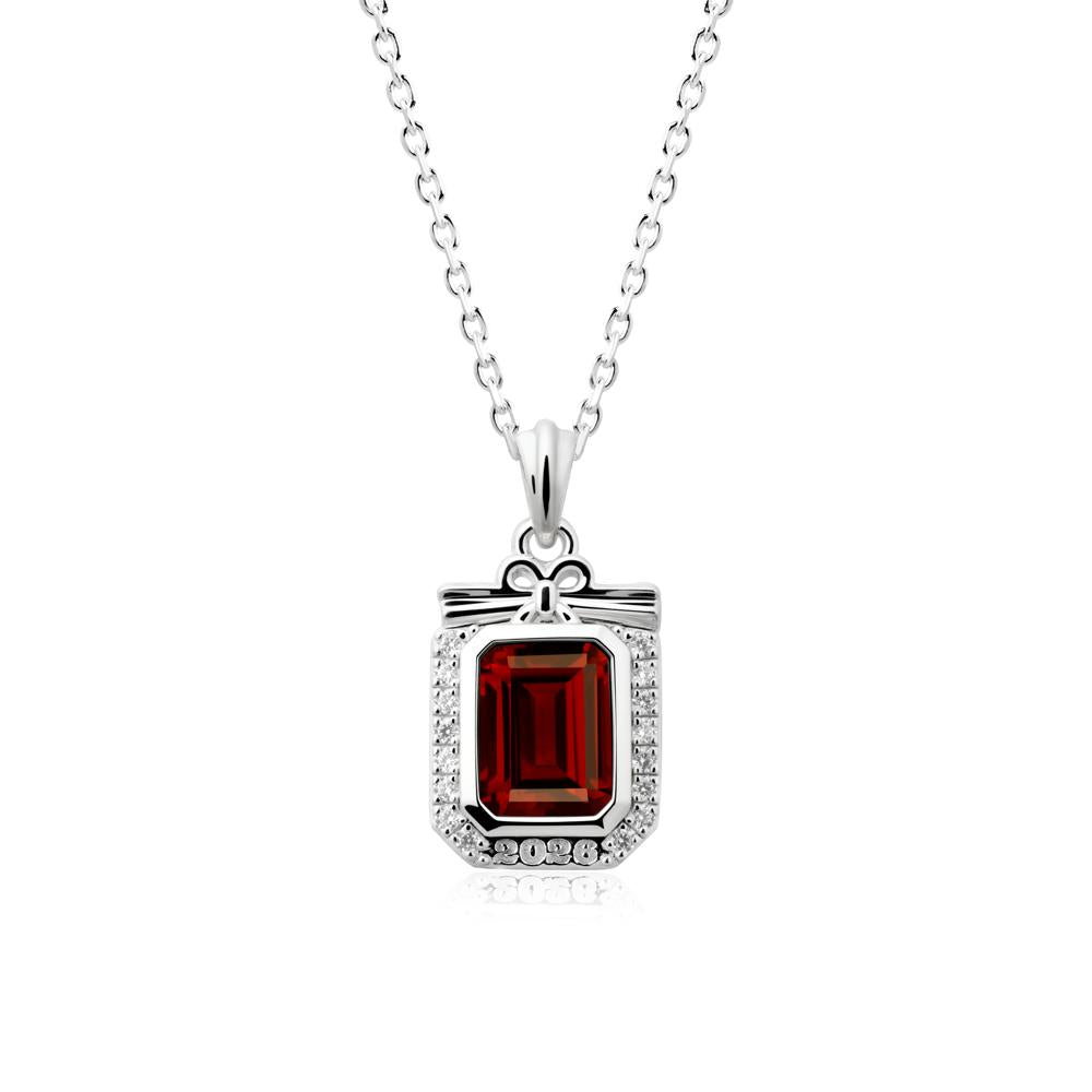 Personalized Graduation Garnet Halo Necklace - LUO Jewelry #metal_14k white gold